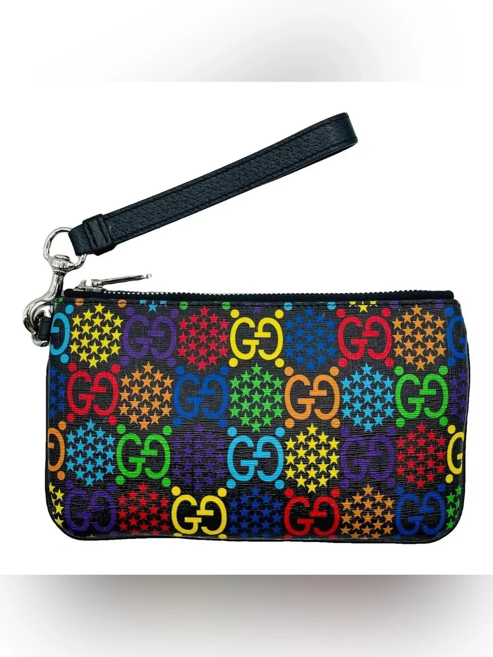NWT Gucci Psychedelic Rainbow GG Wristlet Clutch - Black